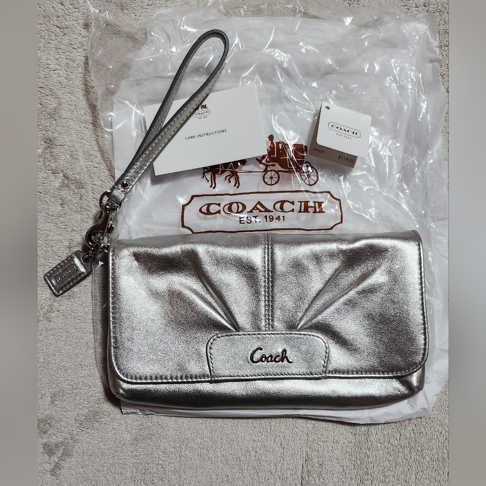 Coach Silver Wristlet Clutch